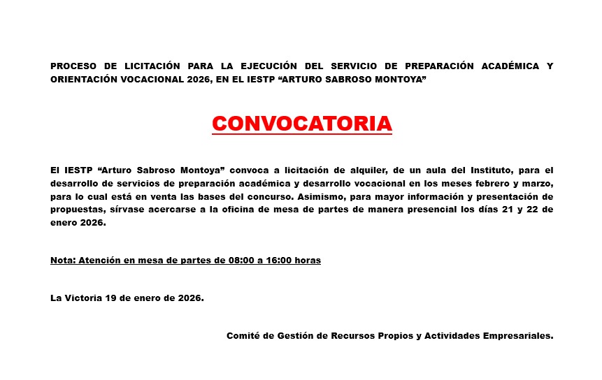 PROCESO DE LICITACIÓN PARA LA EJECUCIÓN DEL SERVICIO DE PREPARACIÓN ACADÉMICA Y ORIENTACIÓN VOCACIONAL 2026