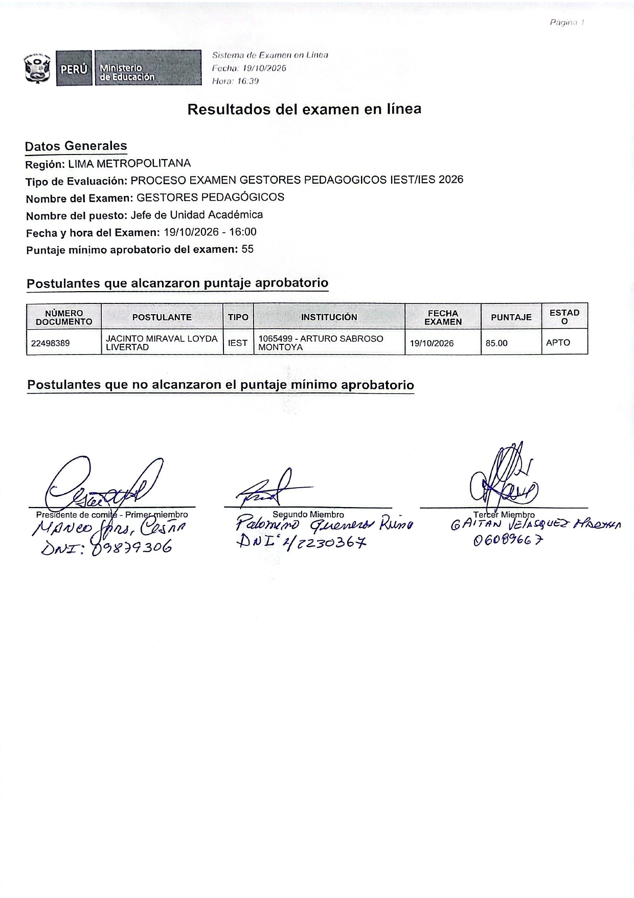 RESULTADOS DE LA EVALUACION EN LINEA - GESTORES PEDAGOGICOS